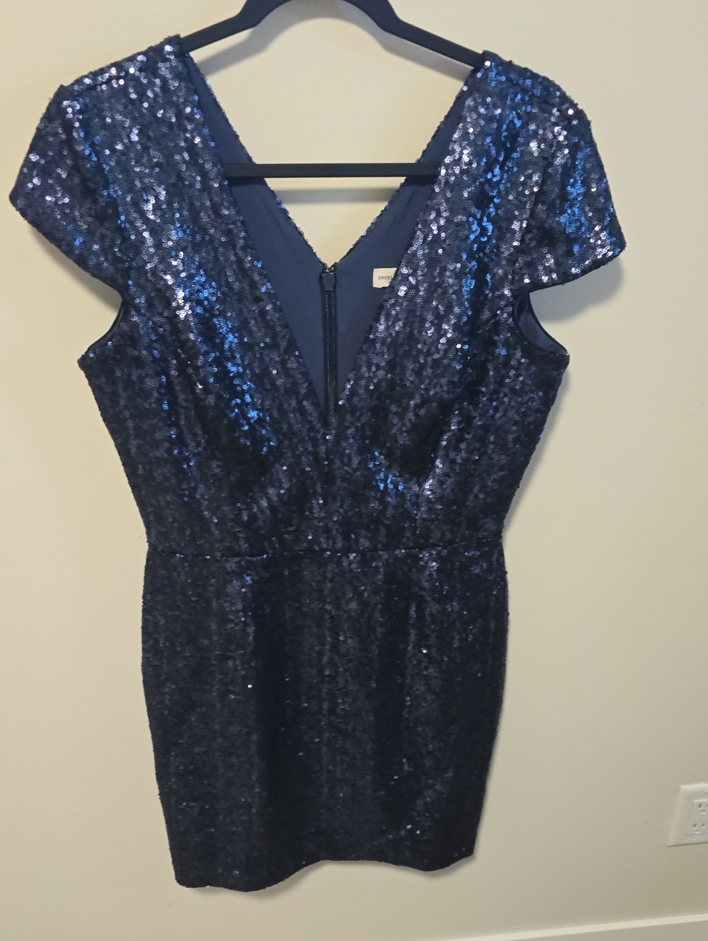 Dress the Population Navy Sequin V-Neck Cap Sleeve Mini Dress